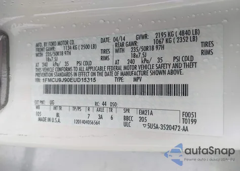 2014 Ford Escape Titanium из США, поврежденный, VIN 1FMCU9J90EUD15315